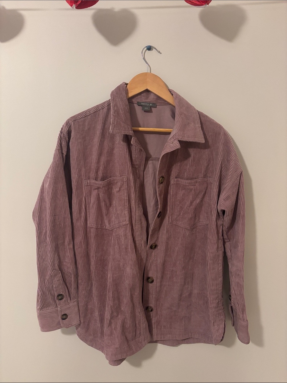 Corduroy Button-Up Jacket Shirt in Mauve - Brand: Matty M